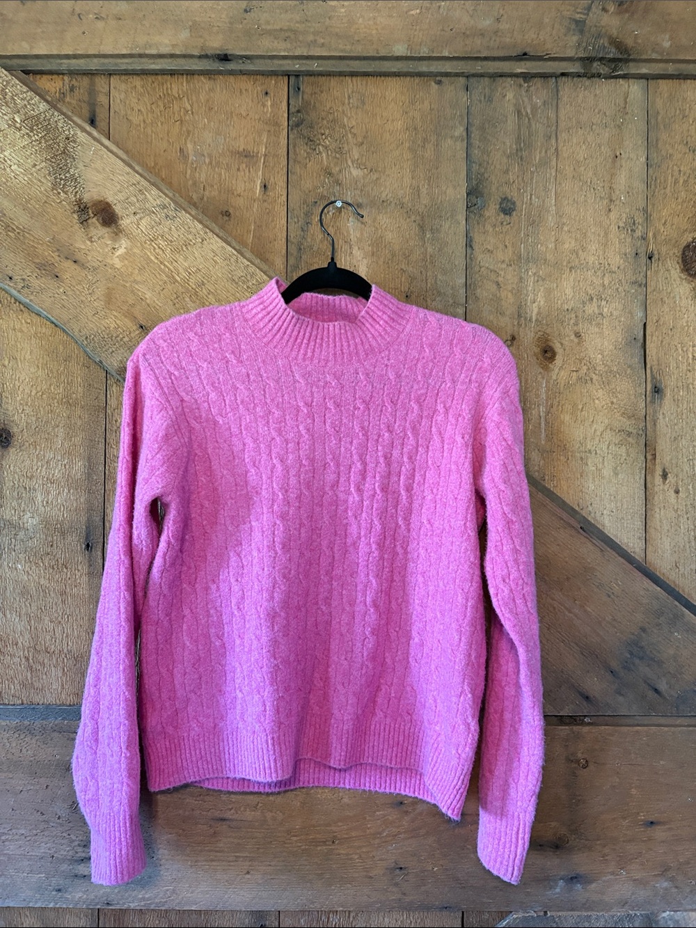 J. Crew Factory Pink Cable Knit Mock Neck Sweater BU741 Medium Womens - Picture 1 of 7